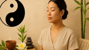 Mulher recebendo acupuntura representando o poder da medicina chinesa e seus efeitos terapêuticos naturais.
