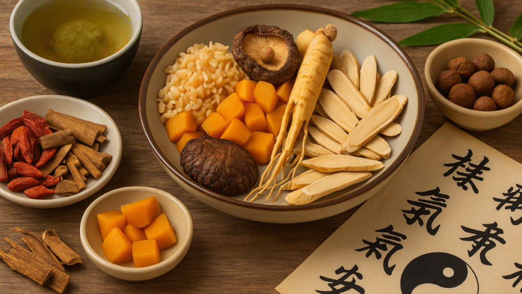 Ingredientes usados na dieta energética mostrando o poder da medicina chinesa na nutrição terapêutica.
