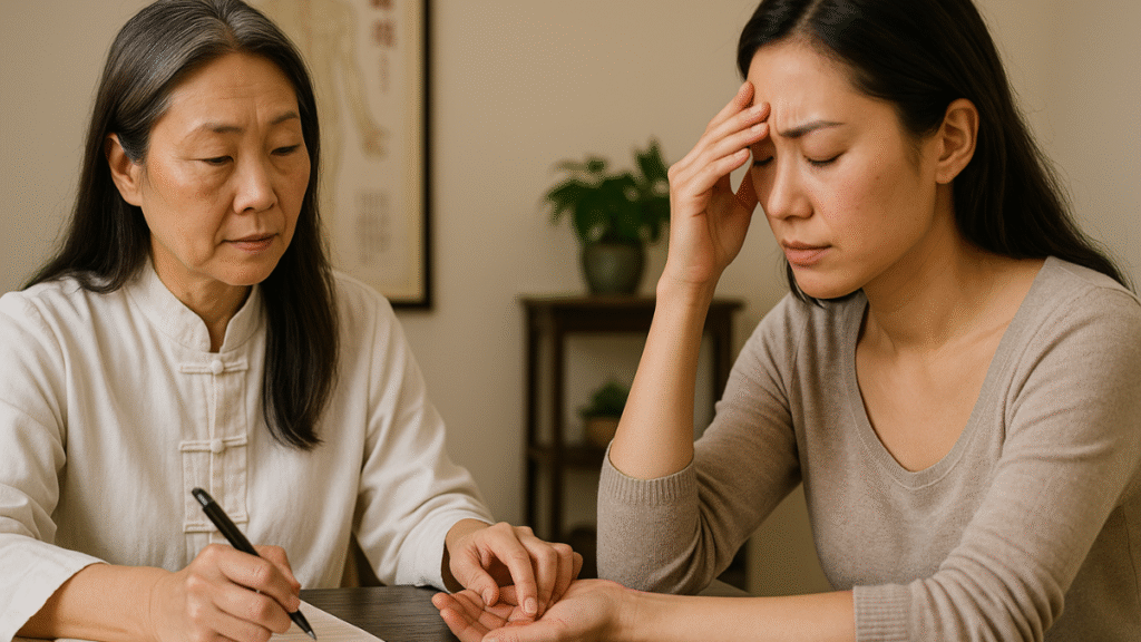 Consulta emocional demonstrando o poder da medicina chinesa na relação entre emoções e saúde dos órgãos.
