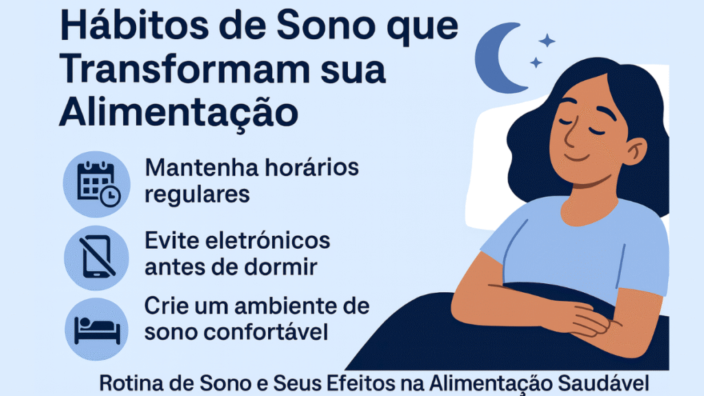 Mulher dormindo tranquilamente ao lado de dicas práticas para melhorar o sono e a alimentação