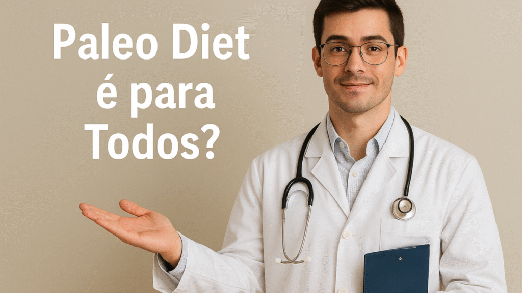 Nutricionista sorridente de jaleco branco apresentando a questão “Paleo Diet é para Todos?”.