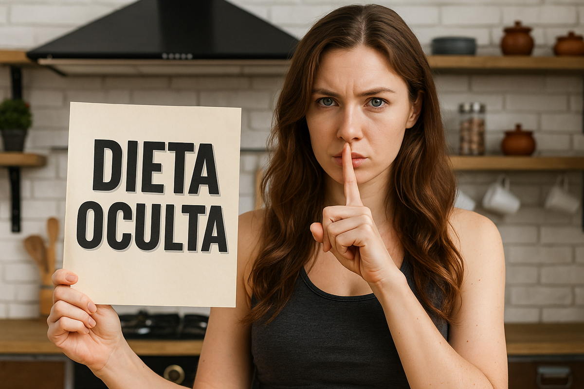 Mulher saudável e confiante segurando uma salada verde fresca em ambiente iluminado, representando a dieta oculta e o novo conceito de emagrecimento natural no Brasil.