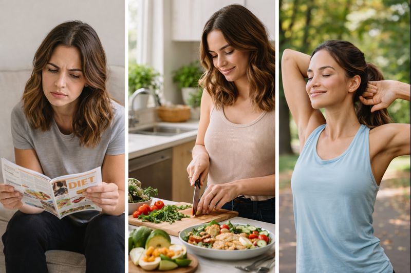Pessoa real sentada com expressão de frustração representando o cansaço de dietas que não funcionam