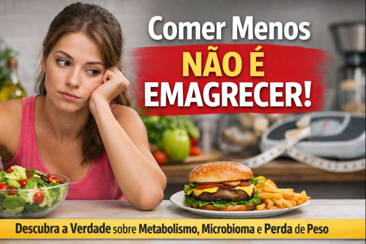 Mulher em dúvida entre salada e hambúrguer representando que comer menos não é emagrecer e que o metabolismo influencia a perda de peso