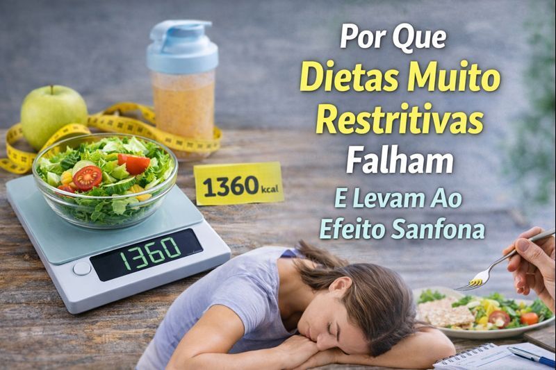 Pessoa cansada diante de refeição restritiva ilustrando por que dietas muito restritivas falham e causam efeito sanfona