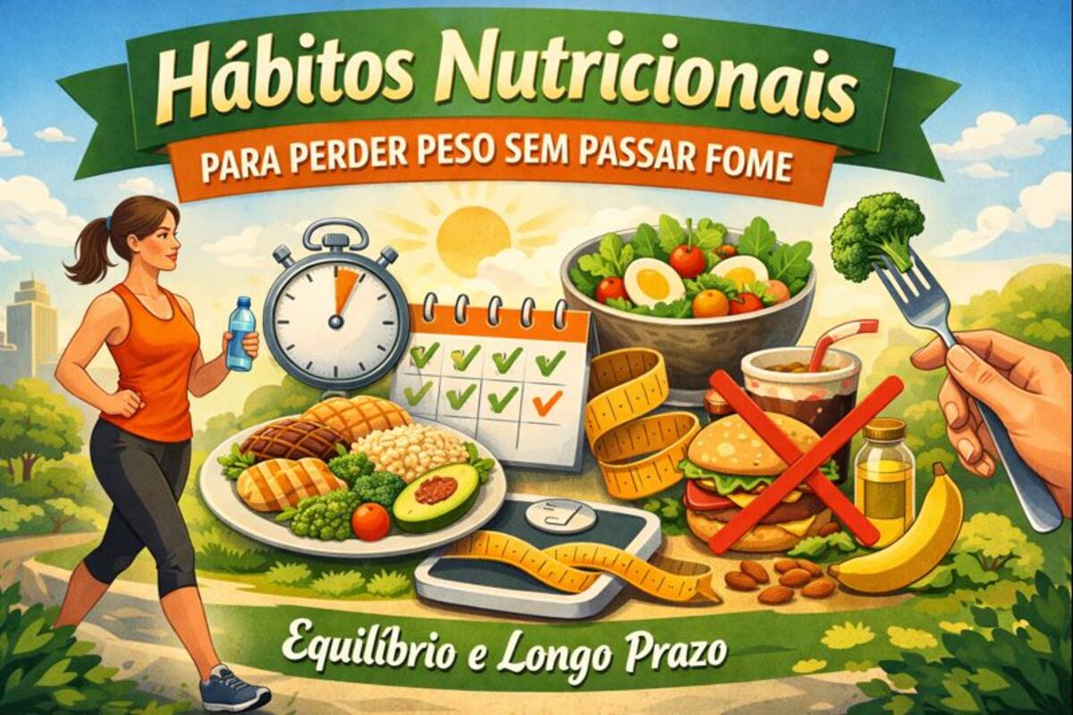 Hábitos nutricionais para perder peso sem passar fome, com foco em equilíbrio alimentar, saciedade e emagrecimento sustentável no longo prazo.