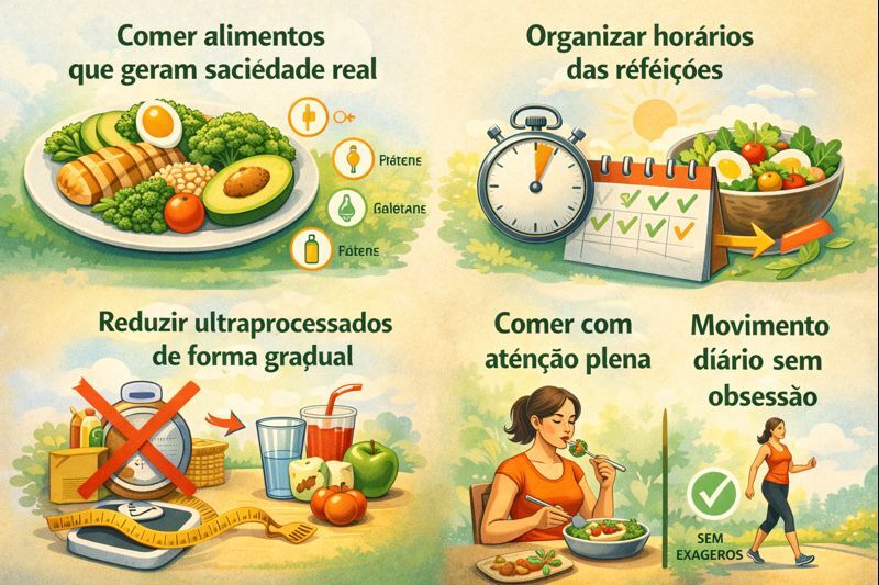 Mesa de refeição organizada em horário regular, representando rotina alimentar equilibrada.