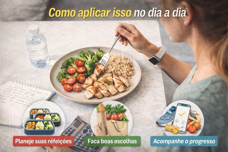 Como aplicar o controle de calorias no dia a dia com refeição equilibrada, planejamento e acompanhamento do progresso