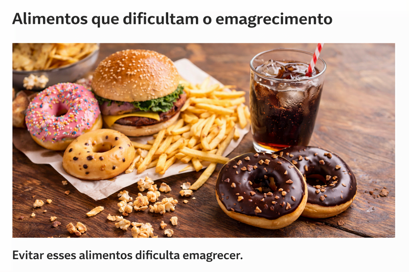 Refrigerante, batata frita, hambúrguer e doces representando alimentos que devem ser evitados em um cardápio para emagrecer por 7 dias