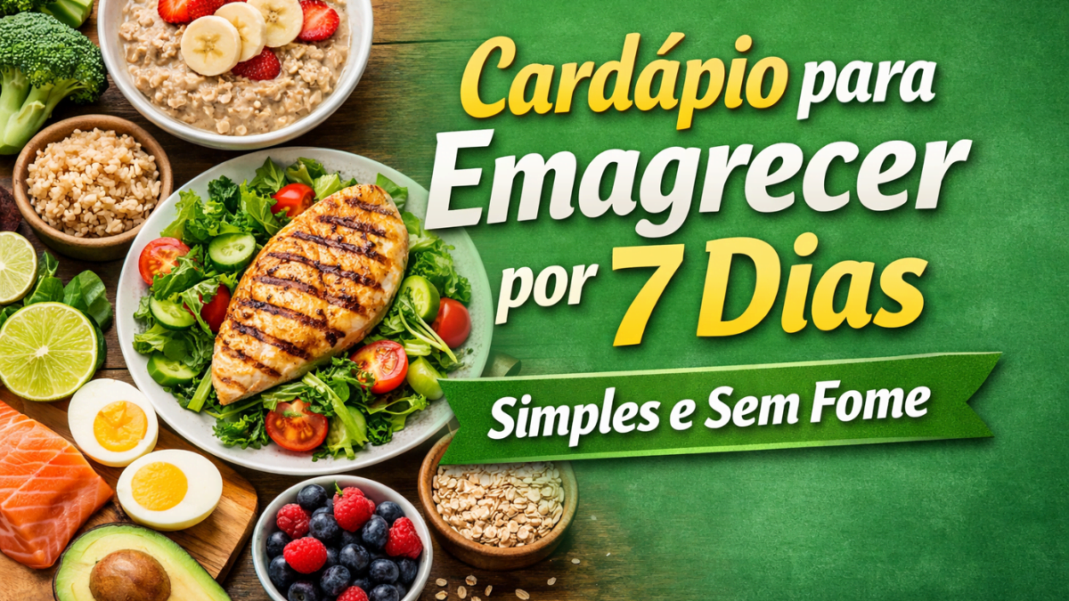 Cardápio para emagrecer por 7 dias com alimentos saudáveis como frango, salada, ovos, frutas e aveia