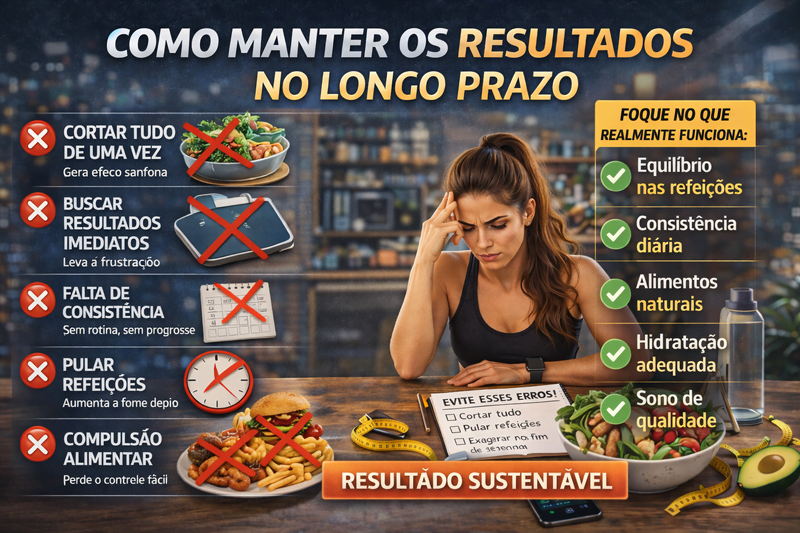 mulher acompanhando progresso com hábitos saudáveis e alimentação equilibrada para manter resultados no longo prazo