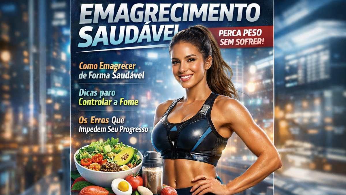 mulher fitness sorrindo com alimentos saudáveis representando emagrecimento saudável sem dieta restritiva