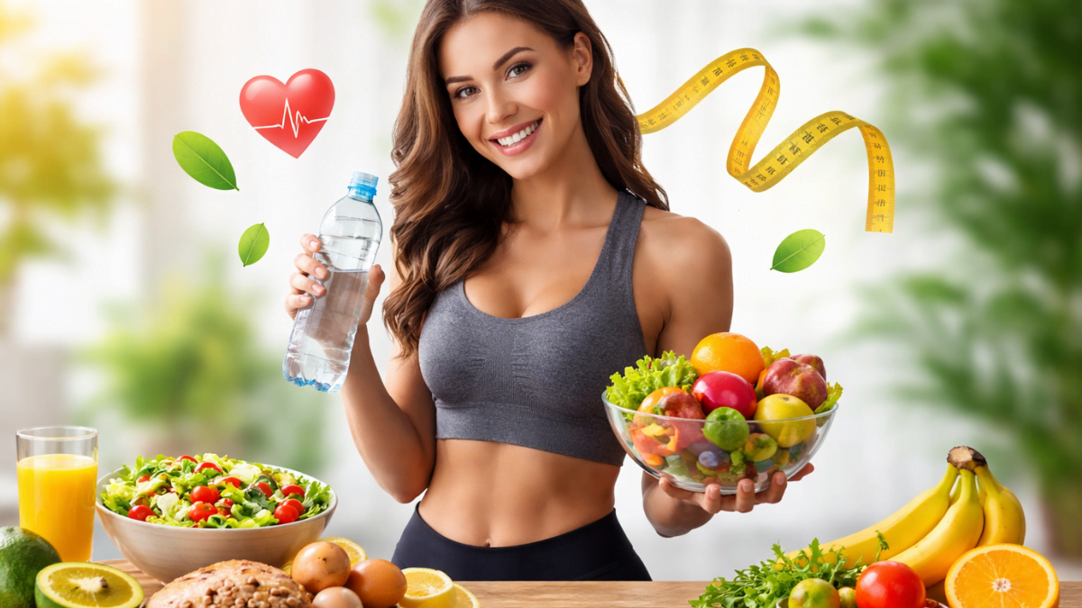 Mulher saudável segurando água e frutas representando plano de emagrecimento simples para começar hoje